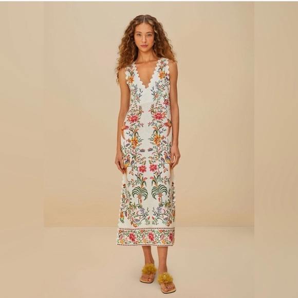 FARM Rio Dresses & Skirts - Farm Rio Off-White Delicate Forest Euroflax™ Premium Linen Maxi Dress